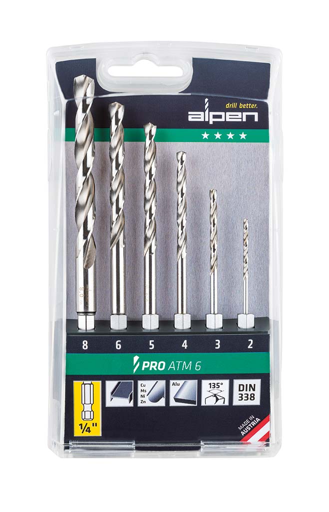 HSS-ALPEN Pro 6-kant  ATM6, 6-tlg. 2-3-4-5-6-8, SATZ, Z2, DIN338, unbeschichtet